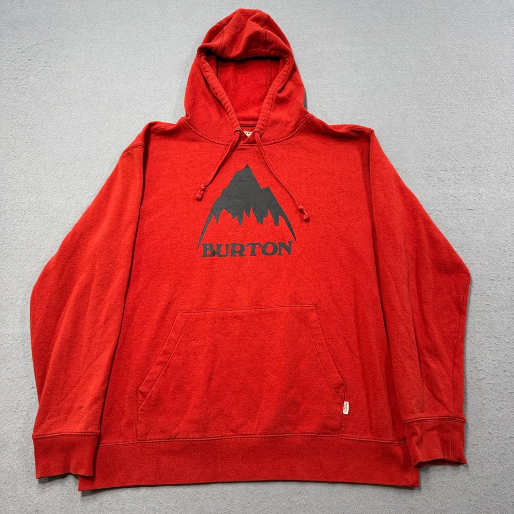 Y2K Burton Hoodie Mens XL Red Fleece Lined Graphic Pullover Snowboard Outdoor